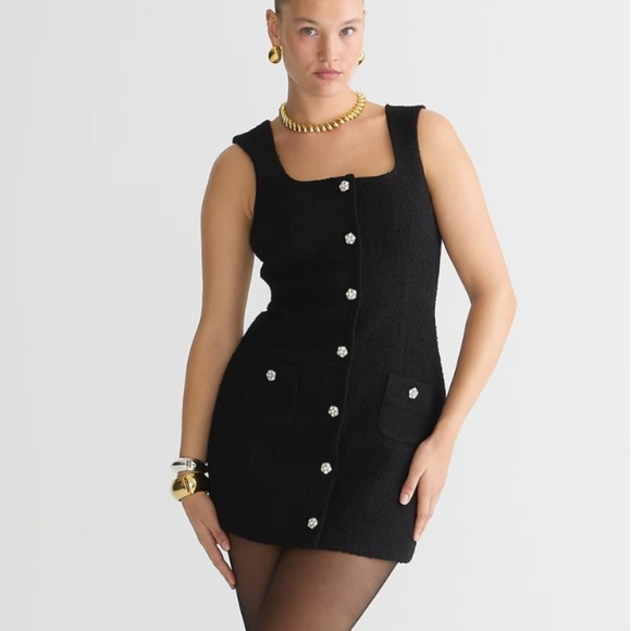 NEW J.Crew Womens Black Tweed Sleeveless Mini Dress Button Front Size 14 - Picture 1 of 9